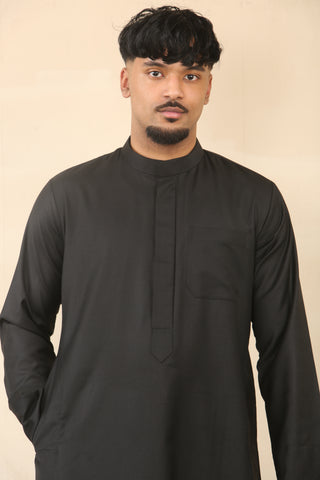 Jet Black Cashmere Wool Kuwaiti Thobe