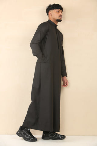 Jet Black Cashmere Wool Kuwaiti Thobe