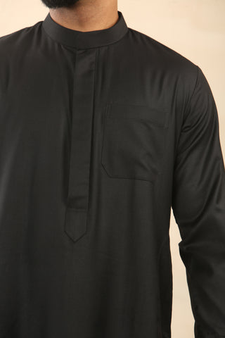 Jet Black Cashmere Wool Kuwaiti Thobe