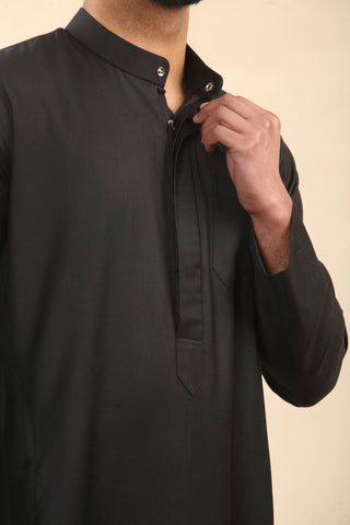 Jet Black Cashmere Wool Kuwaiti Thobe