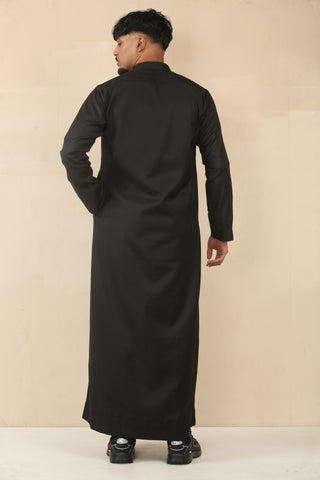 Jet Black Cashmere Wool Kuwaiti Thobe