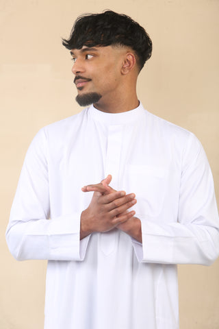 Pure White Cashmere Wool Kuwaiti Thobe