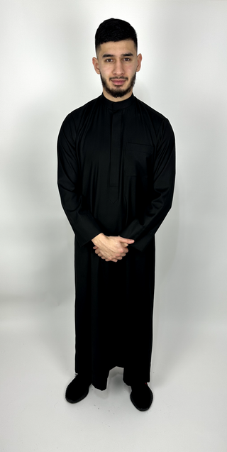 Jet Black Cashmere Wool Kuwaiti Thobe