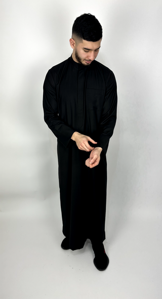 Jet Black Cashmere Wool Kuwaiti Thobe