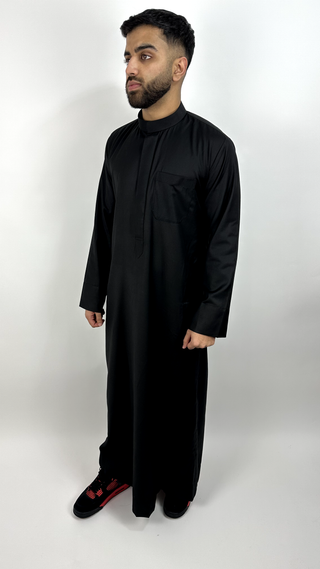 Jet Black Cashmere Wool Kuwaiti Thobe