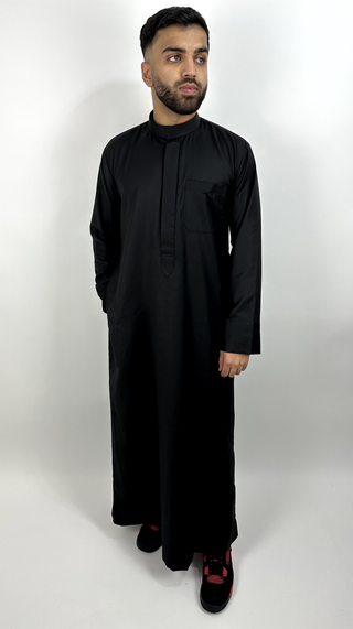 Jet Black Cashmere Wool Kuwaiti Thobe