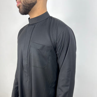 Jet Black Cashmere Wool Kuwaiti Thobe